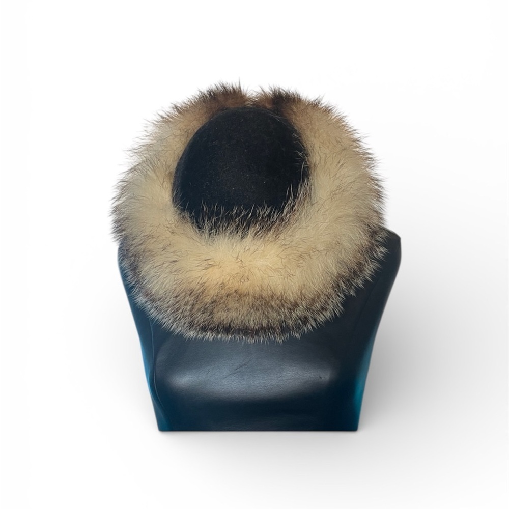 Vintage Collectable Rare Mongolian Elegant Black And Tan Fur Trimmed Hat